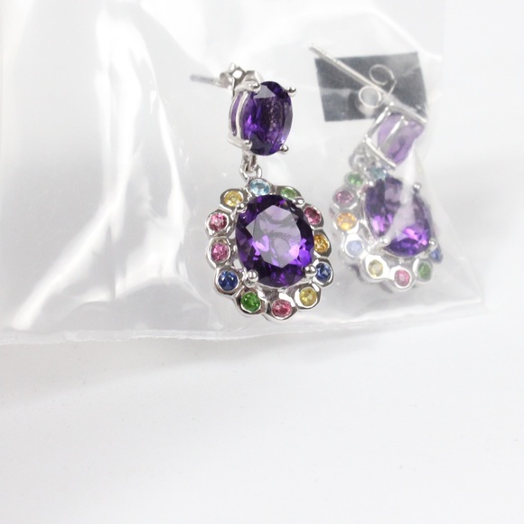 New stunning amethyst dangle sterling earrings - Picture 4 of 5